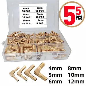 55-Piece Brass Pipe Fittings Kit, 90-Degree Elbow Connectors, Multi-Sizes 4-19mm, Universal Copper Tubing Adapters, Water Gas Oil Compatible
