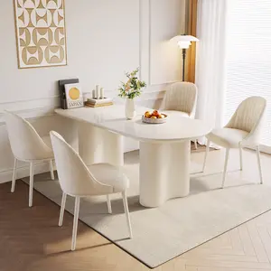 Guyii Modern Dining Table Set with 4/6 Chairs White Wavy Legs High-Quality Materials for Kitchen Bar Living Room Breakfast Nook Small Space Assembly Required rectangular kitchen table dining room table