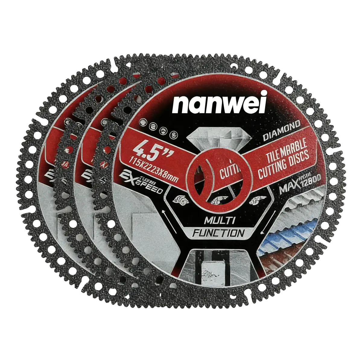 Nanwei 3pcs Vacuum Brazed Diamond Cutting Disc, 4.5 Inch/115x22.23mm Diamond Grit Saw Blade, Less Chipping Angle Grinder Wheel for Rebar Cut, Metal, Tile, Concrete, PVC, Construction DIY Work