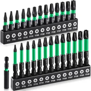 27PCS Impact Torx Bit Set (TT7-TT40), S2 Steel Security with Tamper Proof & Magnetic Screwdriver Bits, 1"&2" Long CNC Machined Torx Set with Compact Storage CaseQuesear