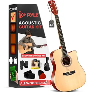 Acoustic Guitar Kit, Easy Play, Cutaway Design, Natural Glossy, 41"