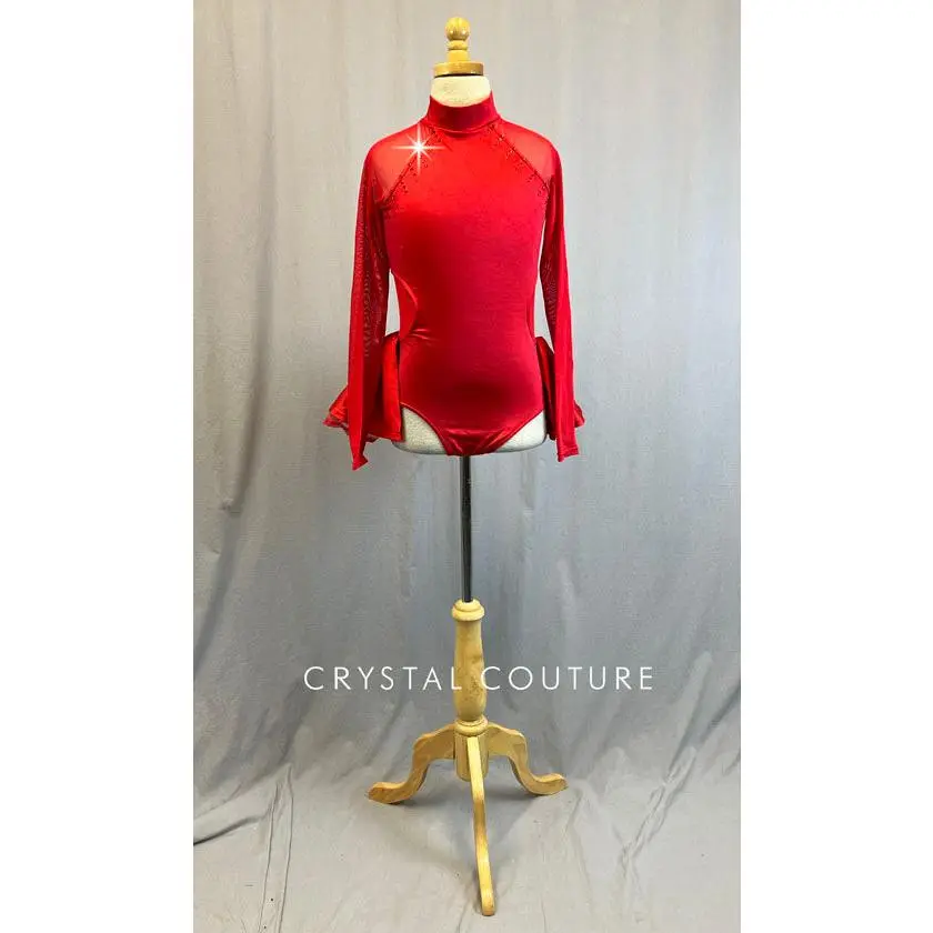 Red Lycra and Mesh Cutout Leotard with Tulle and Lycra Bustle