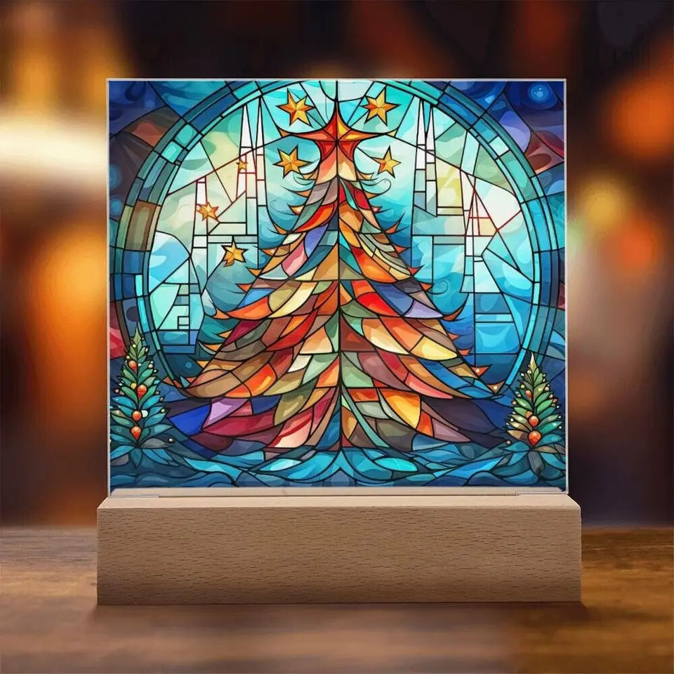 Christmas Tree Stained Glass Acrylic Plaque and Nightlight, Christmas Decor, Christmas Tree Picture