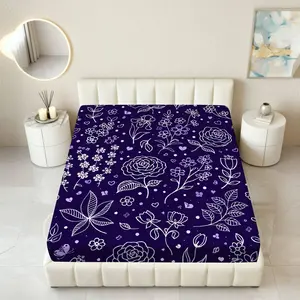 1Pc Floral Pattern Purple Fitted Sheet Mattress Protector Romantic Theme, Elegant Floral Bedding Mattress Protector Breathable, Soft Comfortable Bedding Mattress Cover, for Bedroom Guest Room.