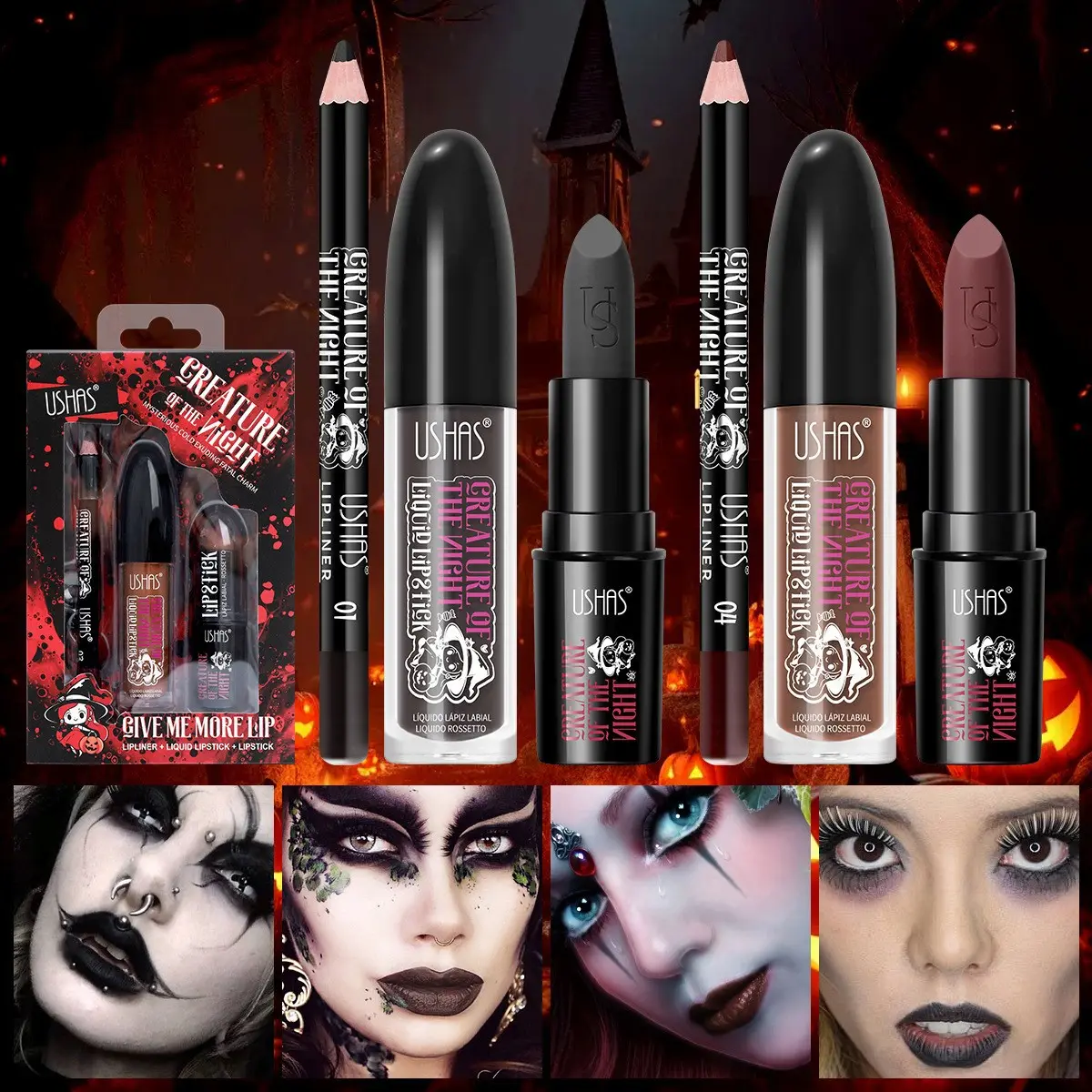 Halloween Matte Lipstick, Waterproof Long-Lasting Transfer-Proof Lip Color for Costume, Cosplay, Party and Gothic Makeup