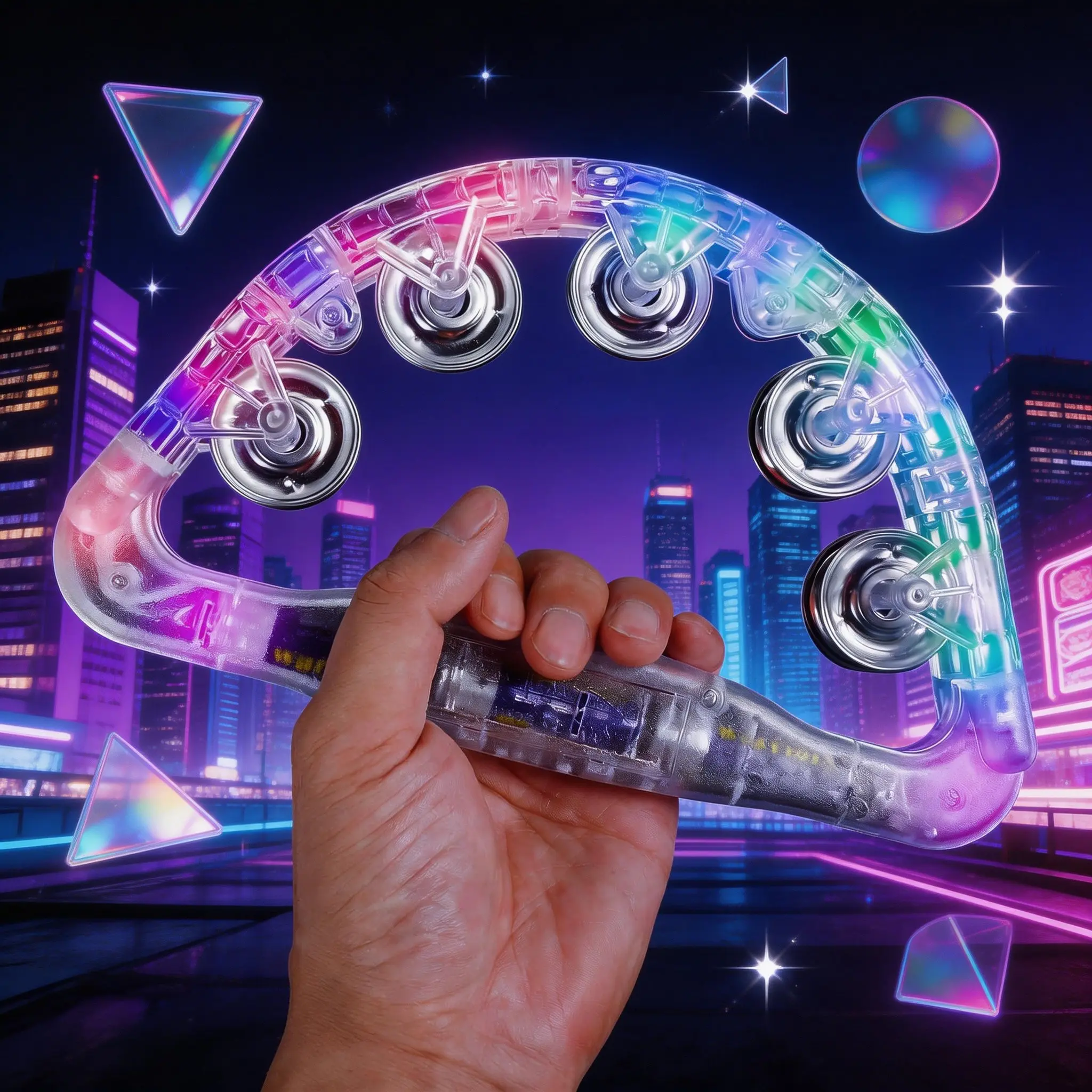 Flashing LED Tambourine, Transparent Half-Moon Percussion Instrument with Light Effects, Party Noise Maker for Adults Kids, Great for Raves, Carnivals, and Family Gatherings