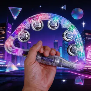 Flashing LED Tambourine, Transparent Half-Moon Percussion Instrument with Light Effects, Party Noise Maker for Adults Kids, Great for Raves, Carnivals, and Family Gatherings