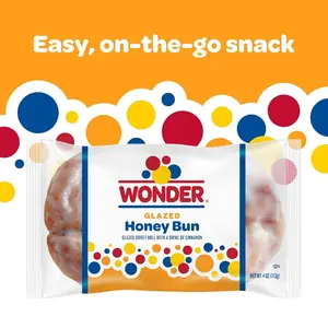 Wonder Glazed Honey Flavor Bun Sweet Pastry Dessert, Soft & Fresh Bakery Snack, Individually Wrapped, Ambient Temp Shelf Stable, 4oz (6-Pack)