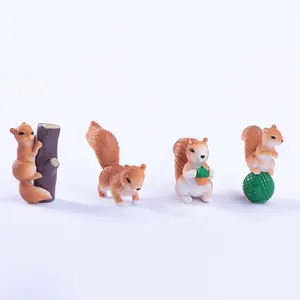Set of 4 Squirrel Statues, Garden Animal Outdoor Decorations, Mini Squirrel Cake Topper Figures, Flower Pot Decoration Sculptures
