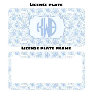 Blue Floral Custom Monogram License Plate & Frame – Stylish Car Accessories Set for Hunters & Outdoor Lovers, Truck Car Tags, Gifts for Him, Tag for Car, Car Accessories