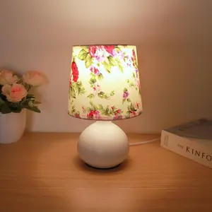 Floral Pattern Fabric Table Lamp, USB Powered Creative Desk Lamp, Decorative Night Light for Bedroom, Living Room, Home Decor, Decorative Gentle Lamp, Nightstand Lamp, Table Bedside Lamp
