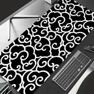 Cloud Swirl Pattern Mouse Pad Elegant Gaming Mouse Pads Black And White Mousepad XXL Rubber Stitched Edges Keyboard Pad Desk Accessories Large Extended Desk Decor For Office