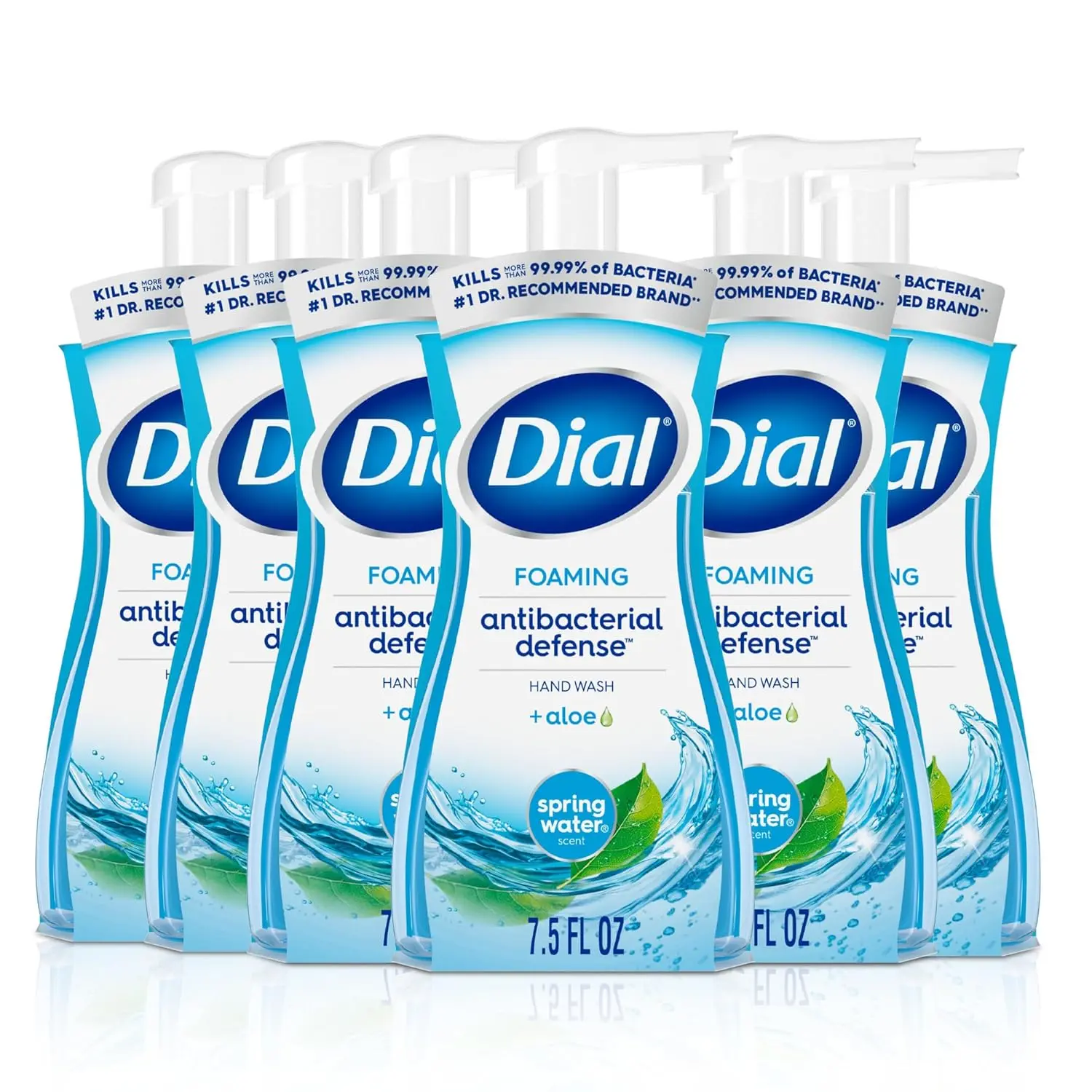 Antibacterial Defense Foaming Hand Soap + Aloe, Spring Water Scent, 7.5 Fl Oz (Pack of 6), Dermatologist-Tested Hand Wash, Gentle on Skin