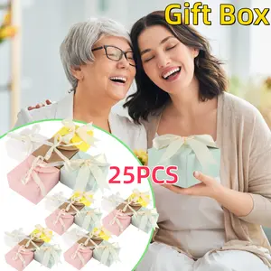 25PCS Delicate Cardboard Gift Box,Empty Chocolate Boxes for Filling with Bow,Cardboard Folding Box,Gift Box for Parties,Meetings and Birthdays