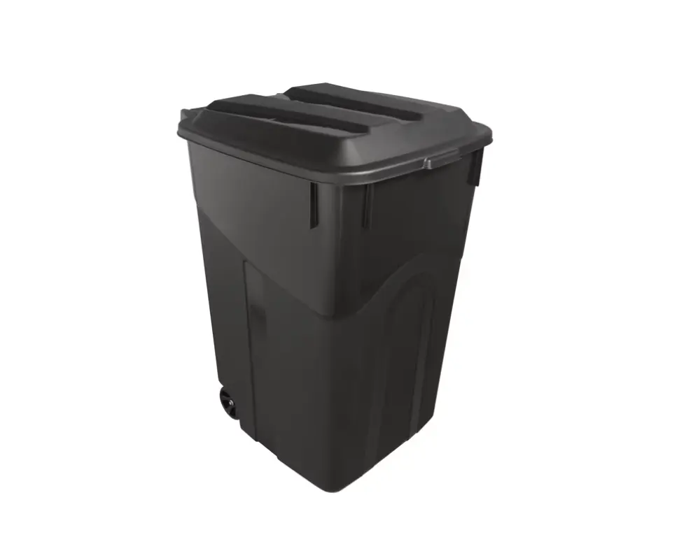 Hyper Tough 45-Gallon Heavy-Duty Plastic Wheeled Garbage Can with Attached Lid, Black (Home Supplies Waste Bin)