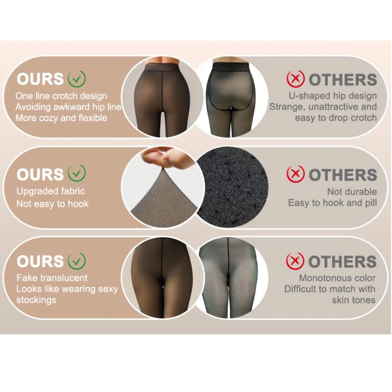 Tournesol Fleece Lined Tights One-Lined Seams both front and back! Womenswear Size XS - 4XL Thermal Winter Basic Tights Leggings Thick Semi-Transparent Casual Underwear Pantyhose Closed Foot Available in Light Mid Deep Skin Tone 001