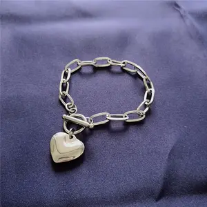 Silver Heart-Shaped Bracelet with Pendant - Elegant and Casual Style for Women's Gifts, Valentine's Day, Anniversary, and New Year