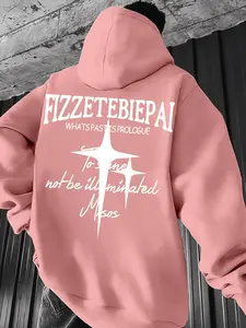 Men's Casual Hooded Sweatshirt for SpringFall - Knit Fabric Geometric Pattern Hoodie with Slight Stretch, Polyester Blend (95% Polyester, 5% Elastane), Regular Fit - Comfortable Pullover for Everyday Wear