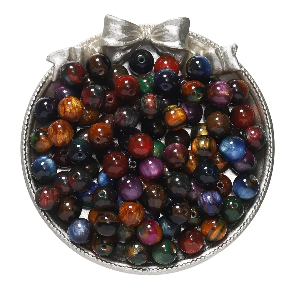 50pcs/lot Glitter Mitation Cat Eye Round Resin Bead Loose Beads for DIY Craft Charm Necklace Bracelet Jewelry Making Findings