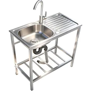 Utility Sink,Outdoor Sink,Free Standing Stainless Steel Laundry Tub,with Cleaning Table&Storage Shelves for Garage, Restaurant, Kitchen,Camping, Backyard