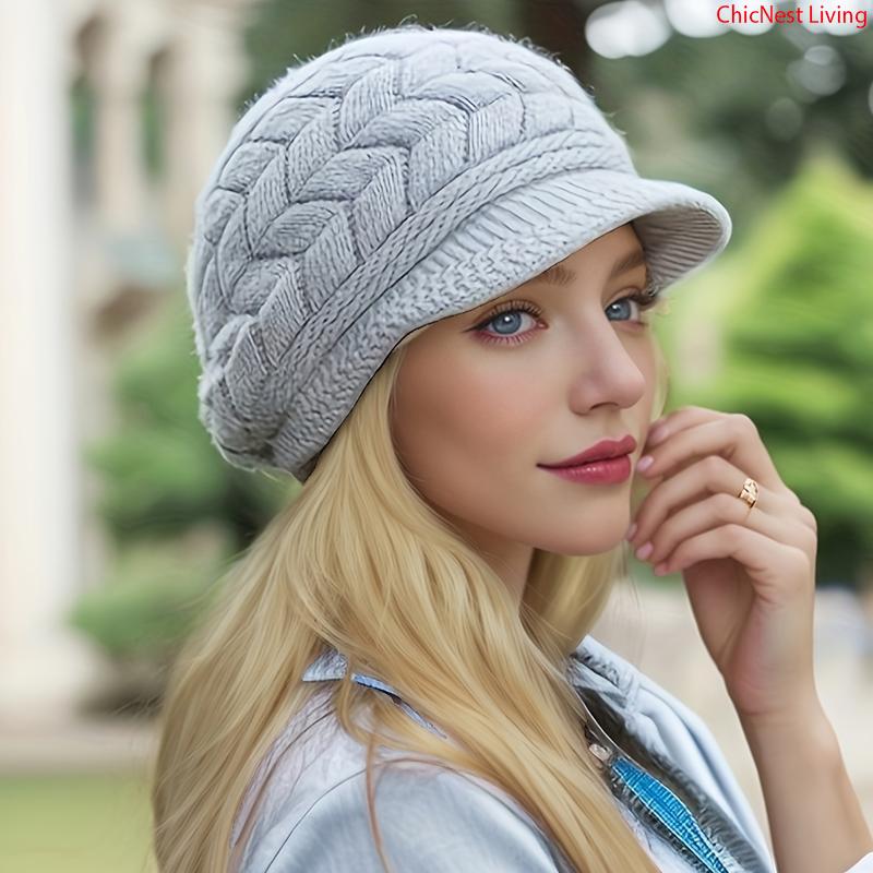 [Winter Beanie Hat] Women's Winter Slouchy Beanie Hat - Thick Cable- Ear Flaps & Fringe Trim, Soft Stretchy Warm for Cold Weather, Machine Washable, Cozy Bonnet (No-Sew Fitting) - Blonde Blonde Hair-Friendly Accessory