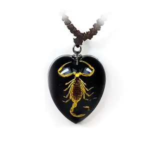 Real Bark Scorpion Necklace Heart Shaped Black Real Nature Gift