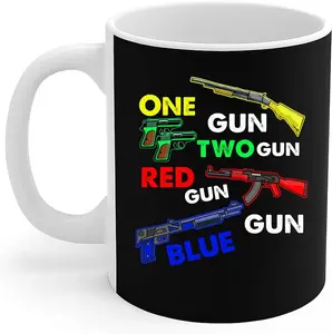 Gun Mug One Gun Two Gun Red Gun Blue - Funny Retro Gun Gift Coffe Mug 11oz