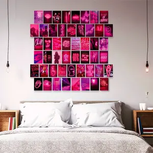 50-Piece Wall Collage Kit: Aesthetic Pink Neon Posters for Room, Dorm & Teen Girls’ Bedroom Decor, VSCO Style Photo Wall Art & Artistic Prints. Landscape Ornaments