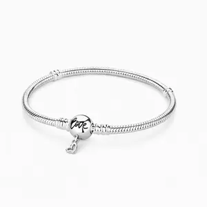 Luxury 925 Sterling Silver Snake Chain Bracelet with Love Heart Clasp