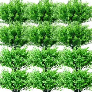 40 Bundles Artificial Grass Plants Outdoor UV Resistant Faux Grass Fake Bushes Plastic Greenery Shrubs Bulk Arrangement for House Outdoor Indoor Decoration Front Porch Window