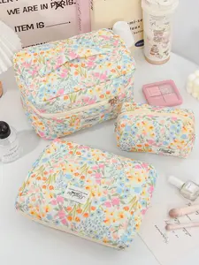Floral Pattern Cosmetic Storage Bag Set, Travel Toiletry Pouch, Large Capacity Bohemian Makeup Bag, Portable Organizer, Soft Fabric