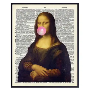 Mona Lisa Bubble Gum Art 11x14 - Bedroom, Living room Wall Decor - Trendy Preppy Room Decorations, Home Decor - Great Gift Idea - Funny Wall Art Poster - Leonardo DaVinci Dictionary Art - UNFRAMED