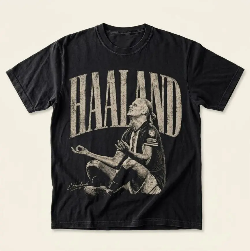 Erling Haaland Zen Meditation Adults and Youth T-shirt, Norwegian Football Fan Tee, Red Jersey Style T-Shirt, Norway Flag Game Day Apparel, summer tee, kids graphic tees, mens clothing, youth clothing, streetwear