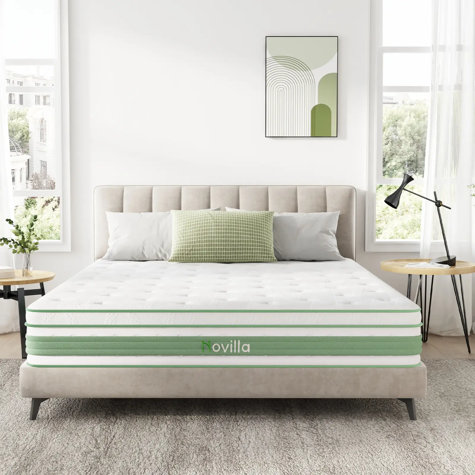 Novilla Hybrid Mattress in a Box,Fiberglass-Free, High Density Base Foam with Pocket Coils, Medium Firm Mattress,10/12 Inch, Twin/Full/Queen/King Size