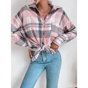 Plaid Print Simple Shirt, Casual Button Front Long Sleeve Shirt, Women's Fashion Top Womenswear