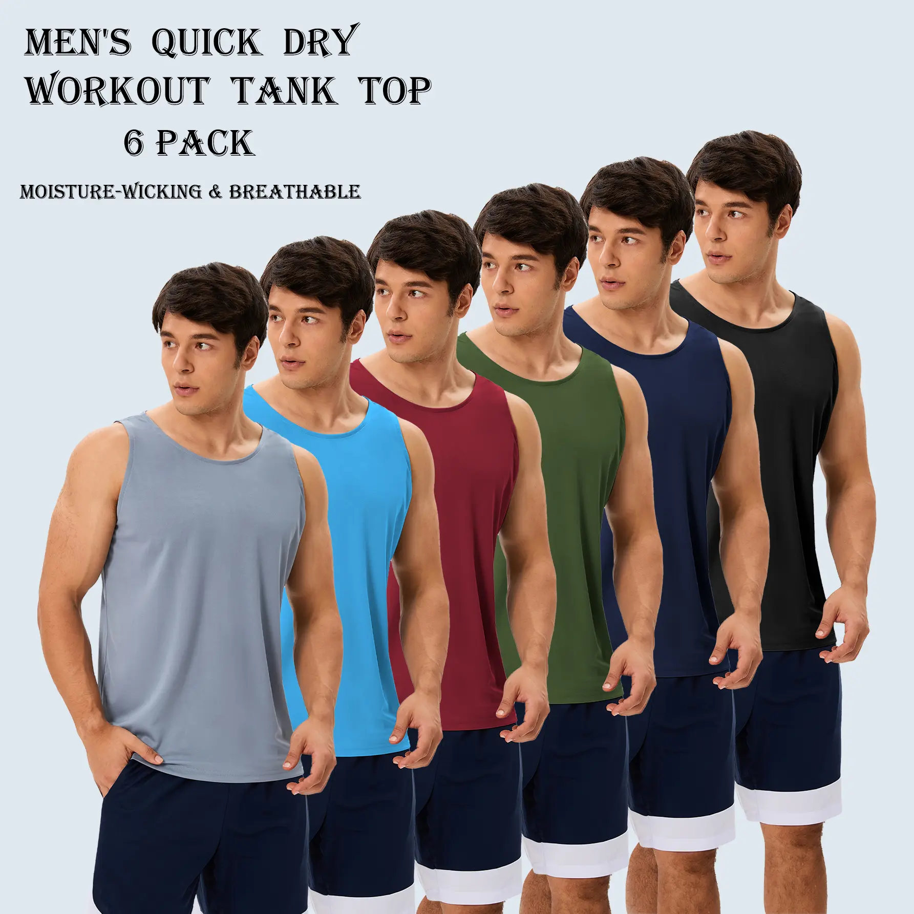 6 Pack Men’s Quick Dry Workout Tank Tops Gym Muscle Tee Fitness Bodybuilding Sleeveless T Shirt Moisture-Wicking Tank Top For men Muscle Tank Workout Gym Top Running Gym Beach Solid Colors summerwins,travel essentials,camping essentials