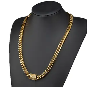 10mm Fashion Gift Jewelry Stainless Steel Gold Cuban Link Chain for Men Women,Birthday Party Daily Necklace Choke