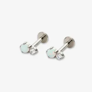 Twin Moonlight Opal Flat Back Titanium Stud Earring
