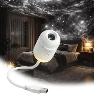 Multifunctional Portable Glaxcy Starry Sky Night Light Projector, with Sliding Projection Films, Adjustable Brightness 360° Rotating Design and USB Power for Car and Bedroom Decoratio