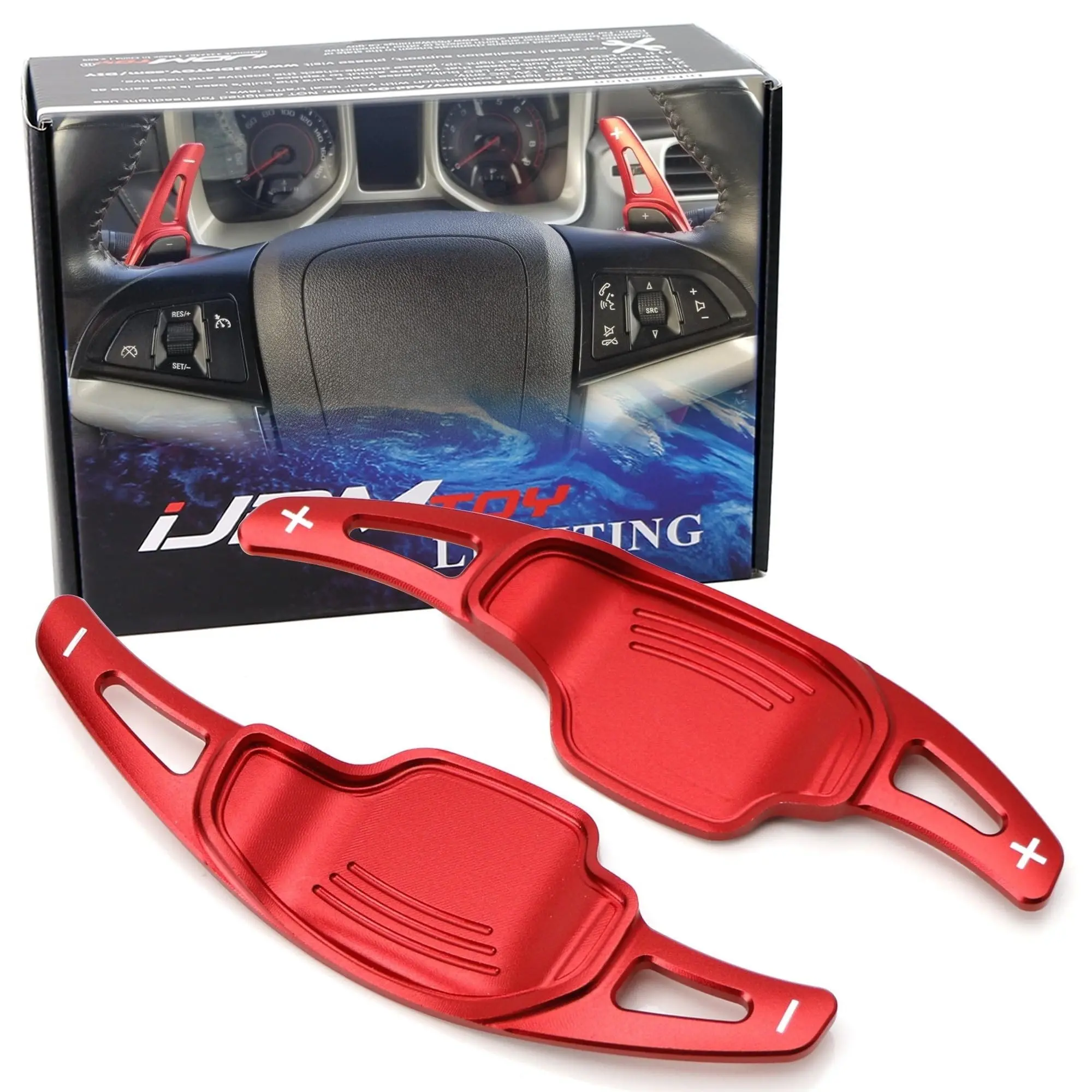 iJDMTOY Red CNC Billet Aluminum Large Paddle Extensions For 2012-15 Chevy Camaro, 2016-19 Cadillac CT6 XT5, Buick Regal Lacrosse, etc