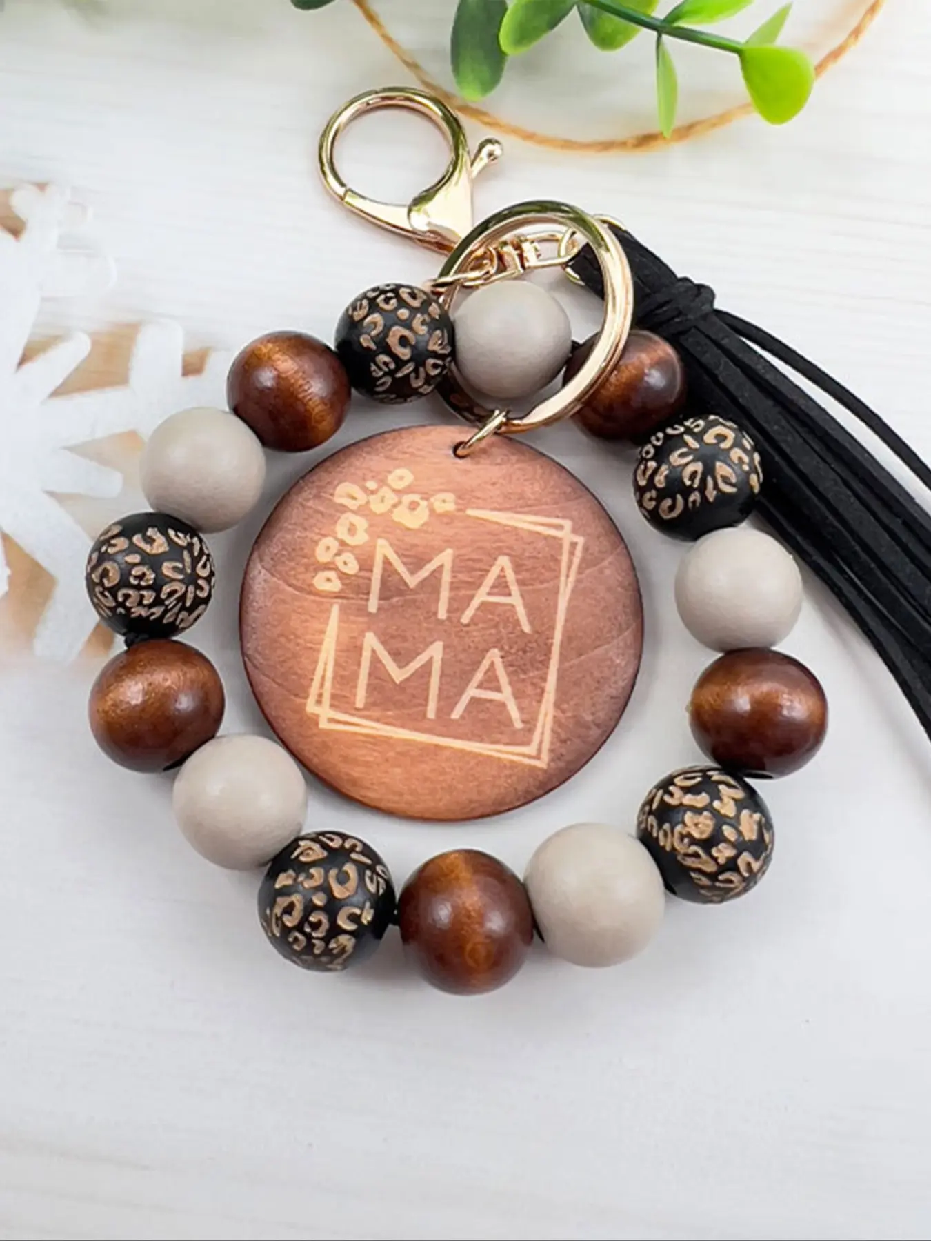 1/5pcs Handmade Wooden Bead Keychain with Leopard Print and Polka Dots, Sport Punk Theme, Mother's Day Gift, Women's Decorative Accessory, Keychain Bag Pendant, Keychain for Bags, Keychain for Purse, Stylish Keychain