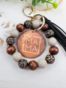 1/5pcs Handmade Wooden Bead Keychain with Leopard Print and Polka Dots, Sport Punk Theme, Mother's Day Gift, Women's Decorative Accessory, Keychain Bag Pendant