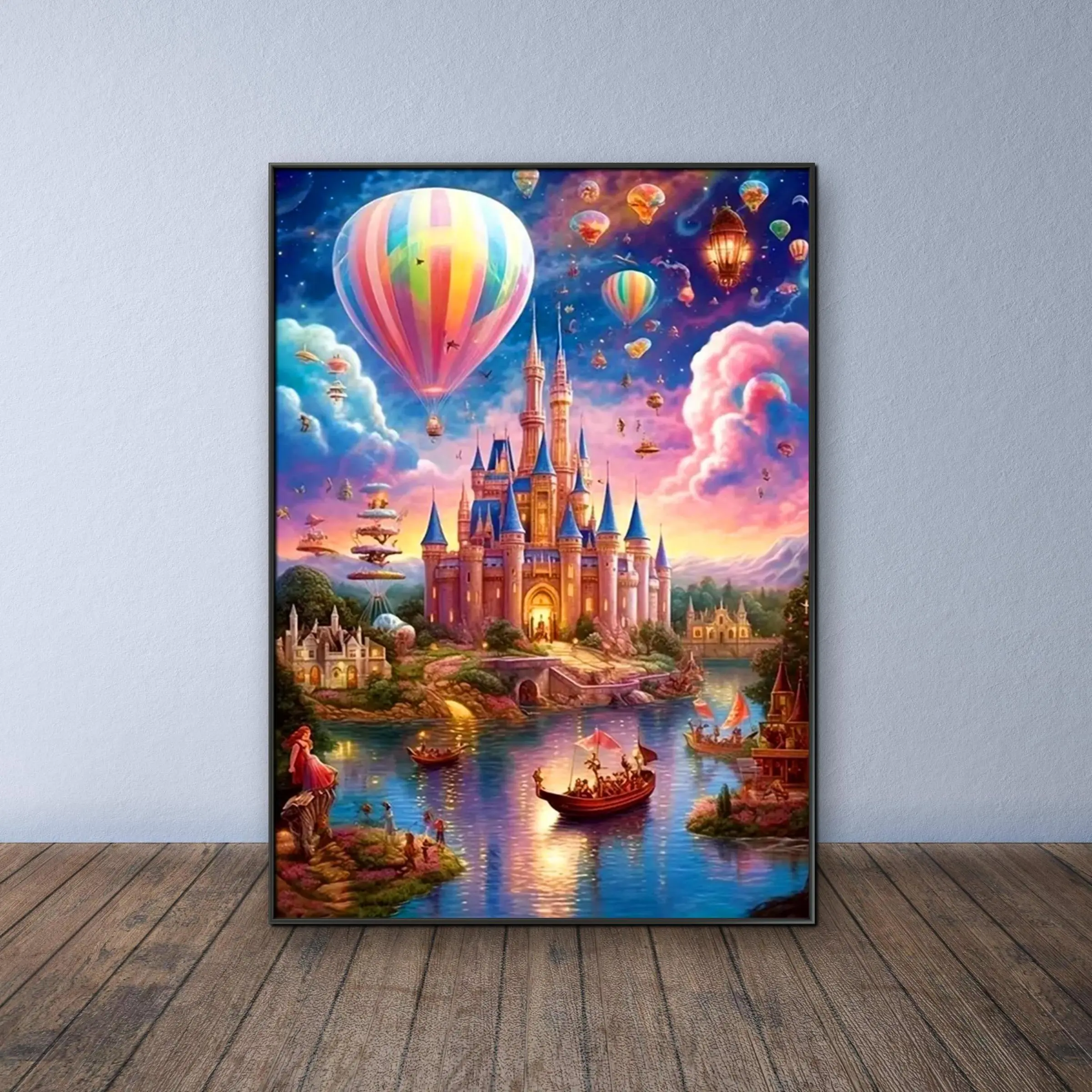 Hot Air Balloon & Castle Pattern DIY Diamond Arts Colorful Painting Kit without Frame, DIY 5D Diamond Arts Colorful Painting Kit, Wall Art Decor for Home