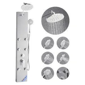 VEVOR Shower Panel Tower System with Rainfall Shower Head, 49 in Brushed Stainless Steel Shower Column, 3-Function Faucet, High Pressure Wall-Mount Rain Massage System with 6 Body Jets and Handheld