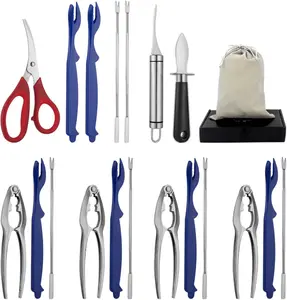 20Pcs Stainless Steel Seafood Tools Set, Includes Crab Crackers, Lobster Crackers, Seafood Forks, Scissors, Oyster Knife, Shrimp Cleaner & Nut Cracker, Comes with Storage Bag, Practical Utensils for Crab, Lobster, Shrimp and Seafood Feast