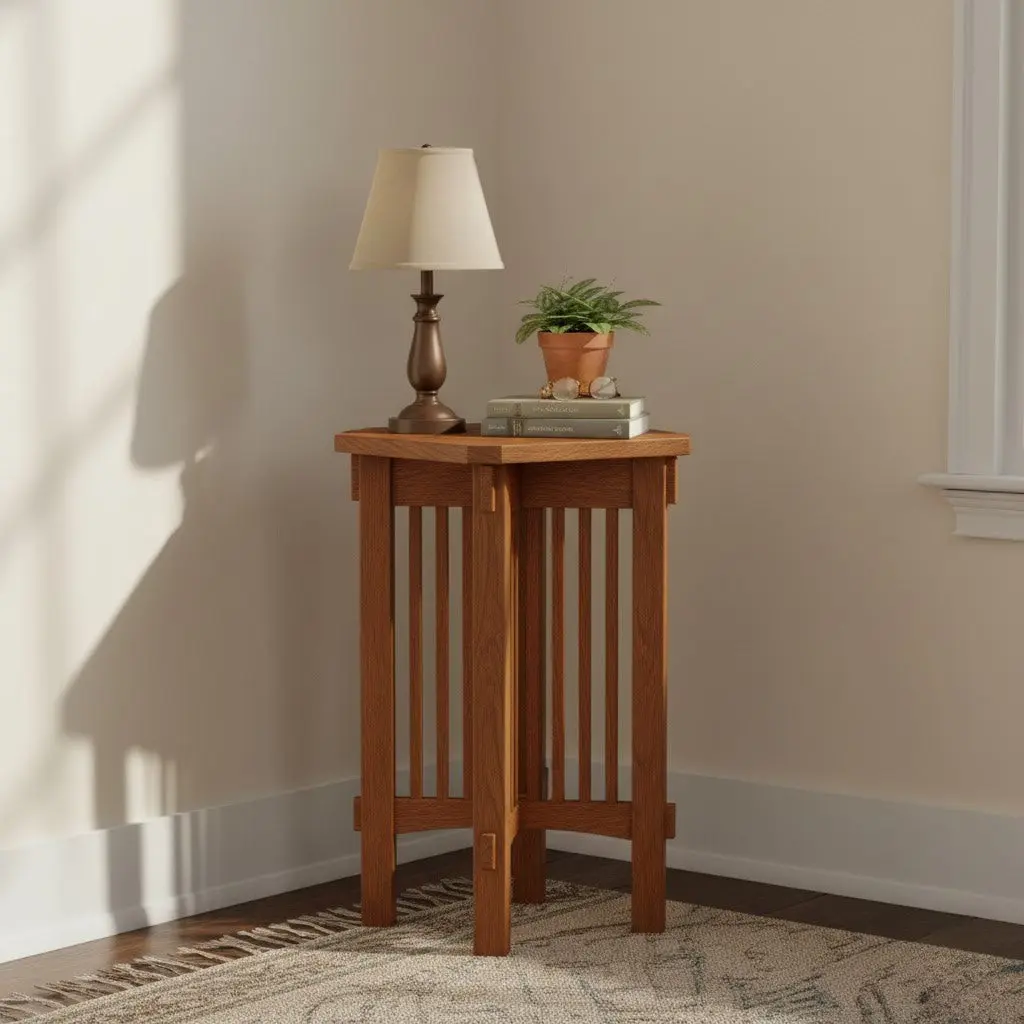 Mission Spindle Rustic Oak Outdoor Patio Side Table - Sturdy Construction Arts & Crafts Furniture, Stickley Piece Replica for Plant Display, Durable Tables