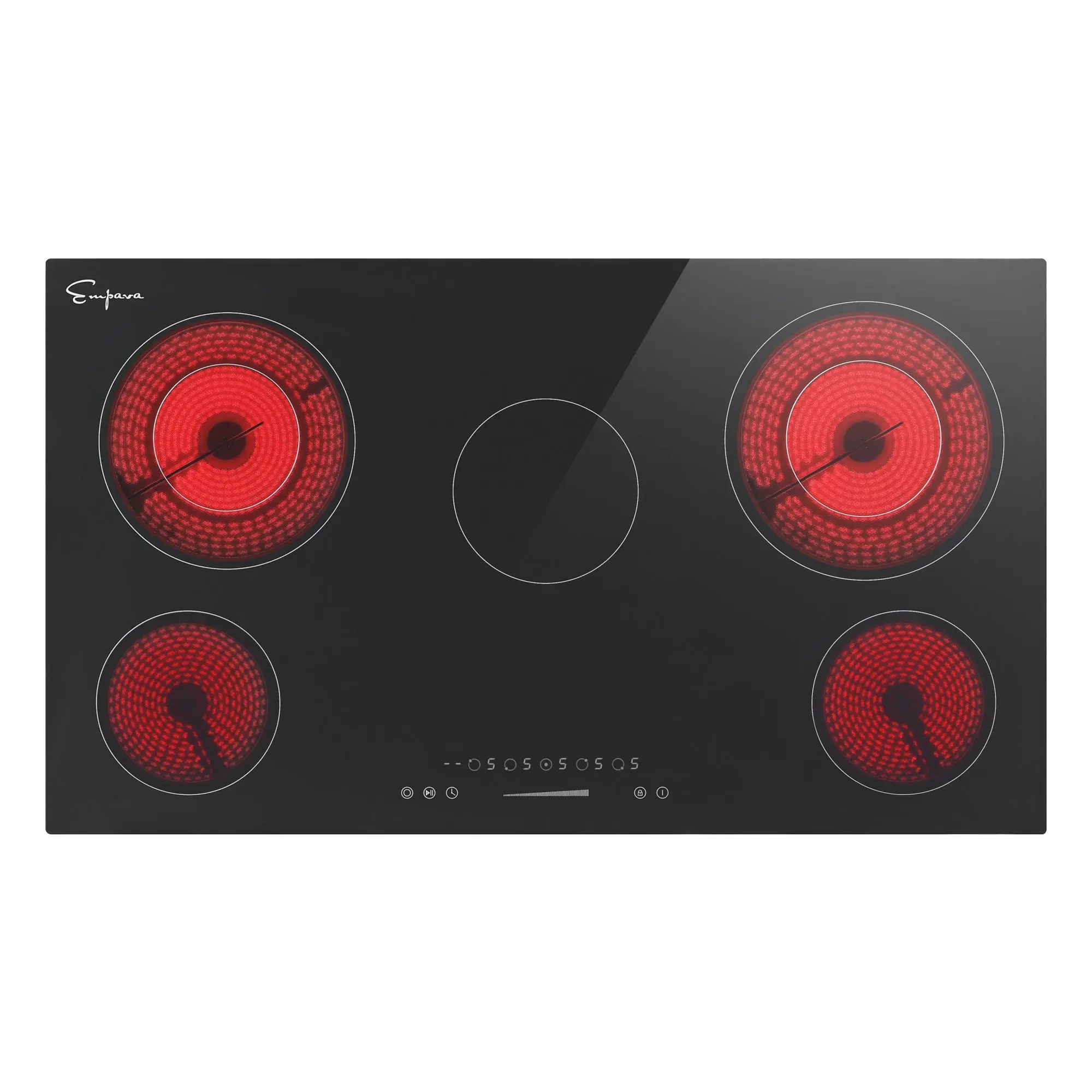 Empava 36-in Black Electric Radiant Cooktop with 208-240v Plug, 7700w Total Power, Glass Surface, Residual Heat Indicator, Touch Slider Control