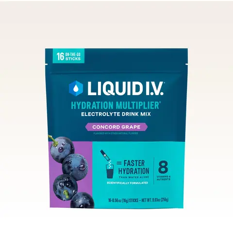 Liquid I.V. Hydration Multiplier - Concord Grape - Hydration Powder Packets | Electrolyte Powder Drink Mix | Convenient Single-Serving Sticks | 8 Vitamins & Nutrients | 1 Pack (16 Servings)