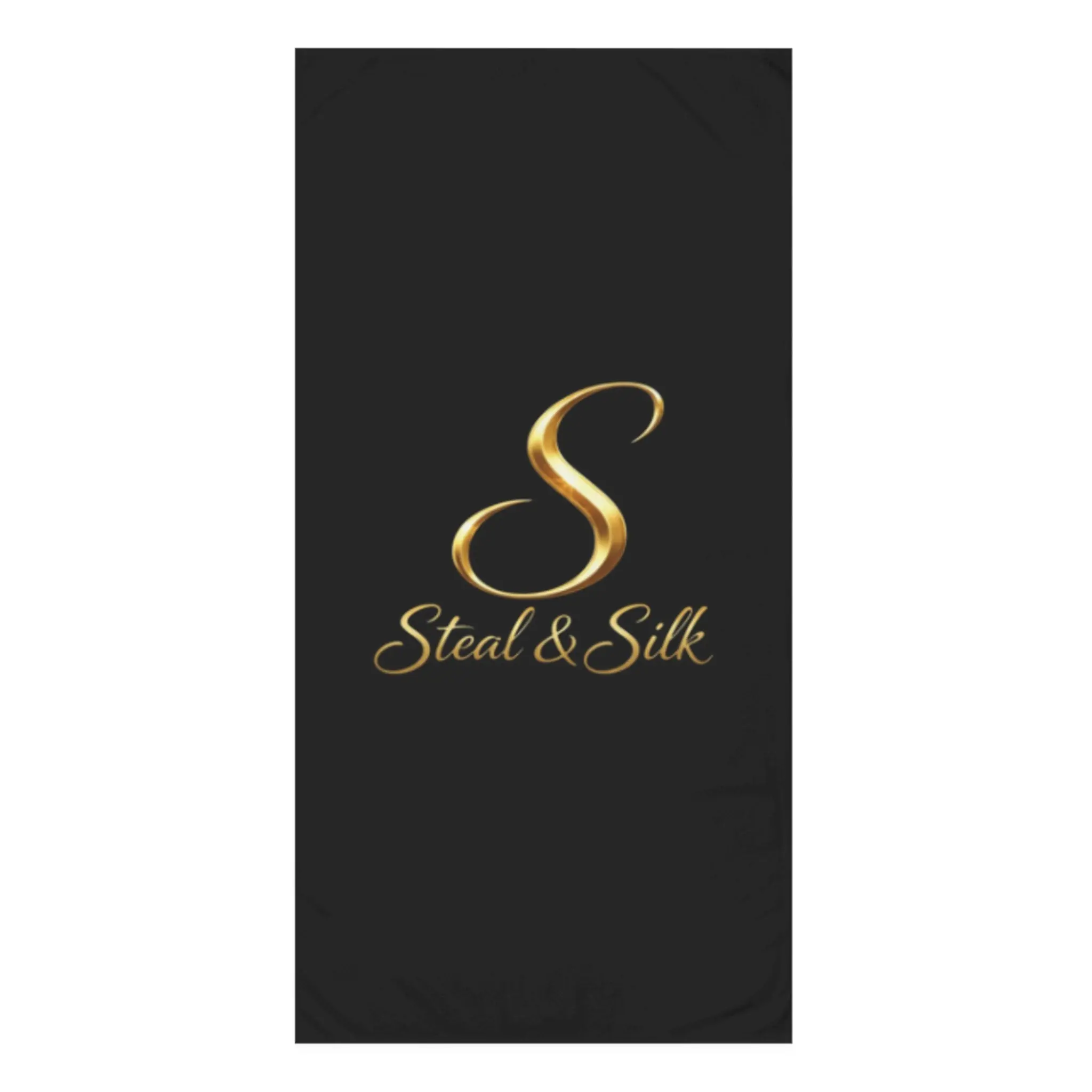 Luxury Steal & Silk Cotton Towel — Black Beach & Spa Towel with Gold Logo