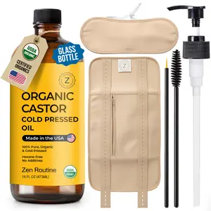 Zen Routine Castor Oil Pack Wrap & Organic Glass Bottle Set 16oz | Bloating Relief, Gut Health & Hormone Balance | Reusable Wrap with Adjustable Straps | Cold-Pressed Hexane Free | Made in USA